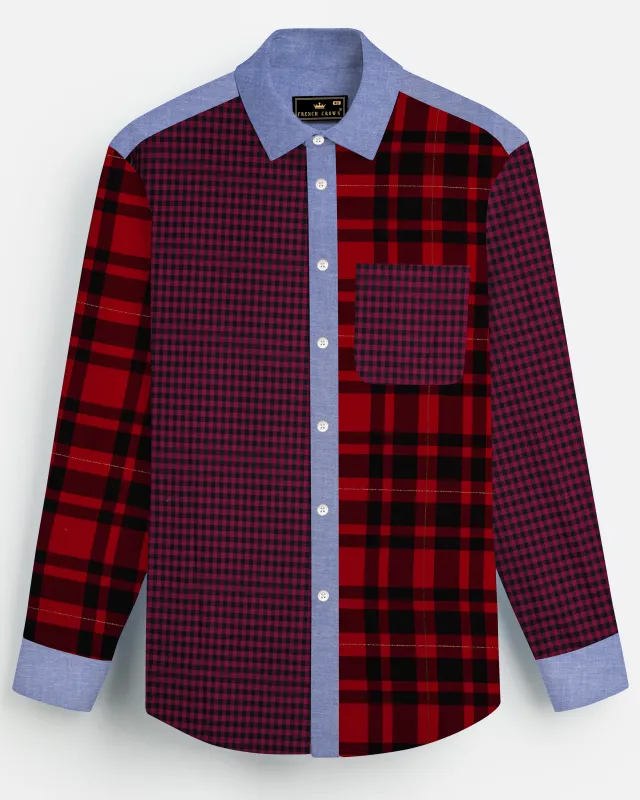 Vivid Red Twill Checkered Premium Cotton Designer Shirt sold by French Crown