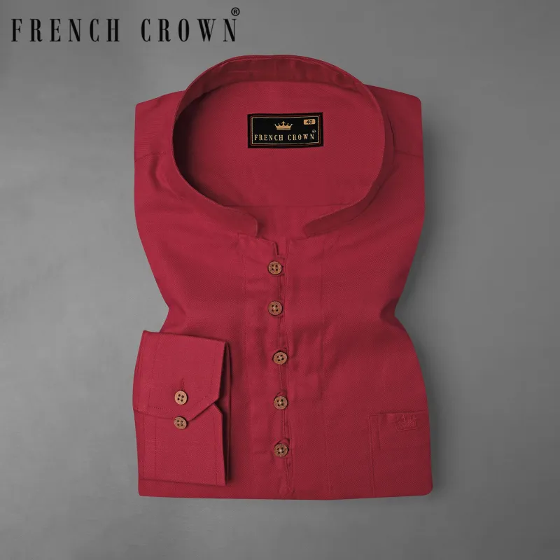 Stiletto Red Luxurious Linen Kurta Shirt sold by French Crown