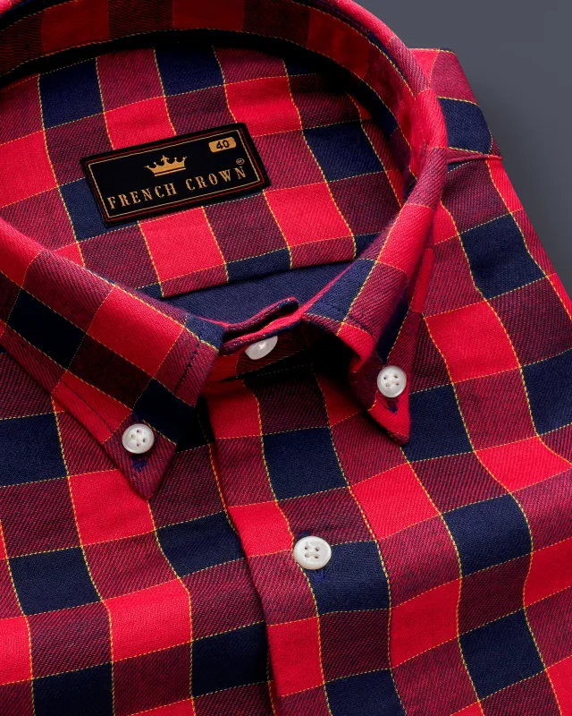 Shiraz Red with Topaz Blue Plaid Twill Premium Cotton Shirt sold by French Crown
