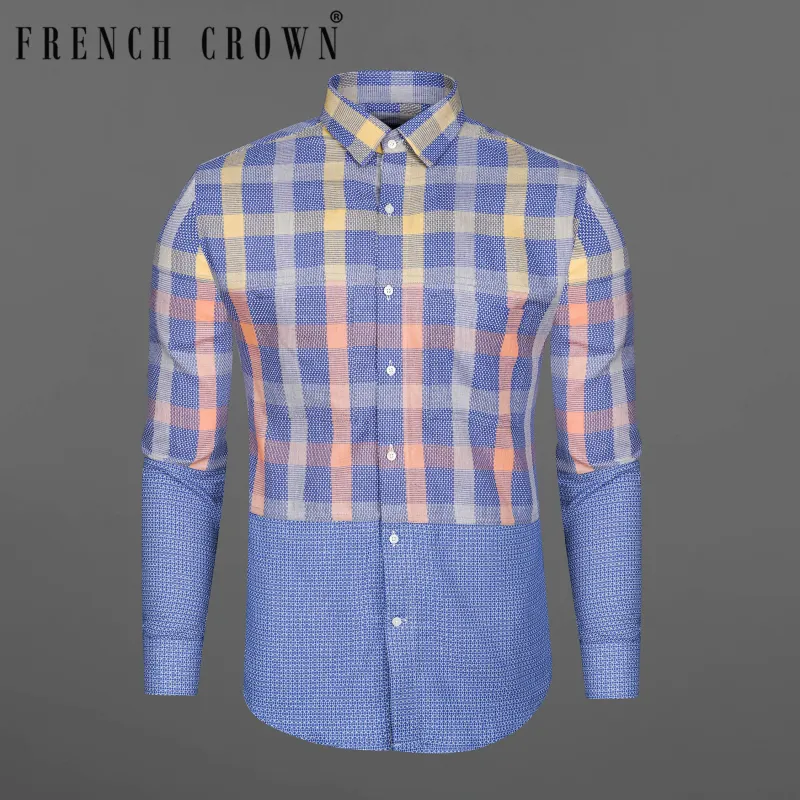 Scampi Blue Plaid Dobby Textured Premium Giza Cotton Designer Shirt sold by French Crown