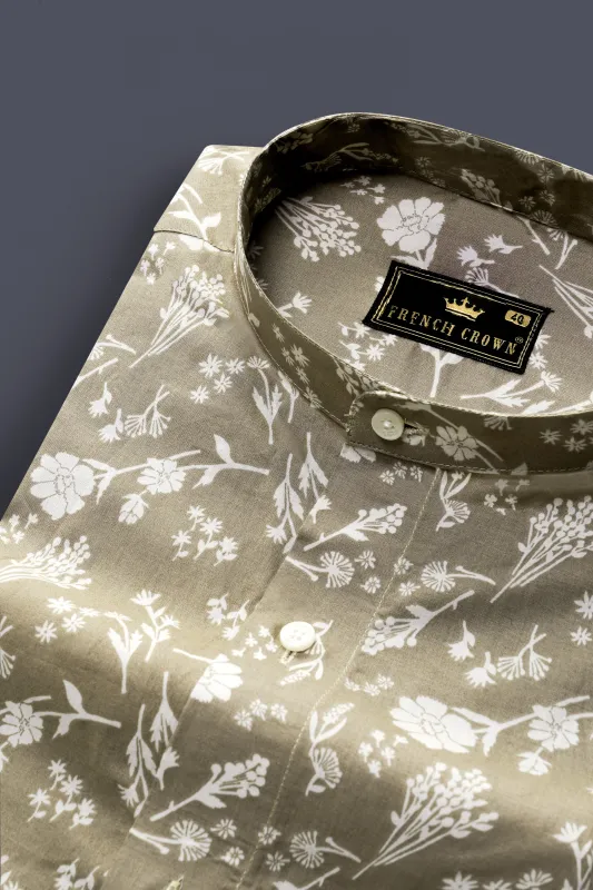 Sandrift Beige Floral Printed Premium Cotton Shirt sold by French Crown