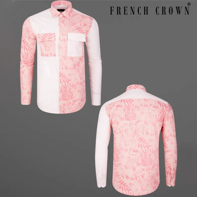 Salmon Peach Leaves Printed Premium Cotton Designer Shirt sold by French Crown