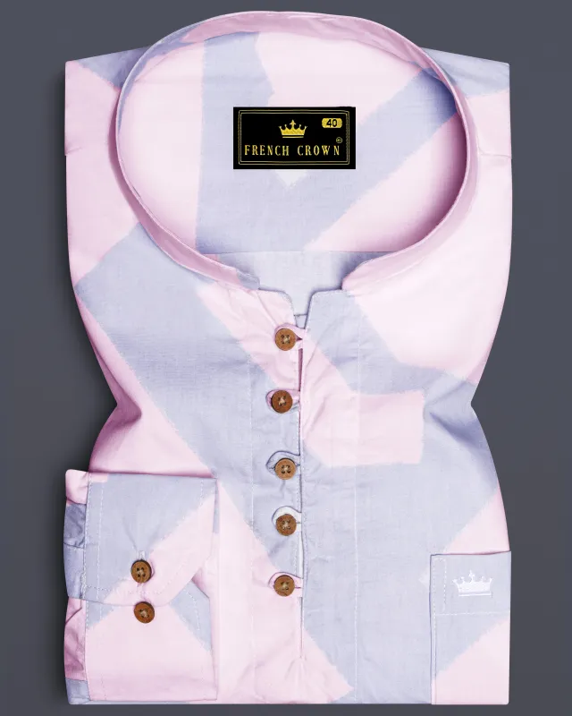 Platinum Pink and Gainsboro Blue Premium Cotton Kurta Shirt sold by French Crown