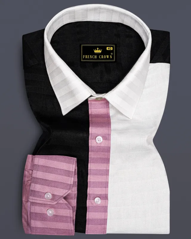 Oriental Pink Striped with Jade Black and White Super Soft Premium Cotton Designer Block Shirt sold by French Crown