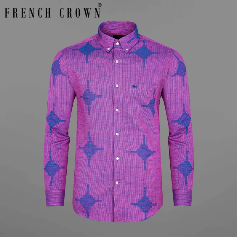 Orchid Pink with Denim Blue Dobby Textured Premium Giza Cotton Shirt sold by French Crown