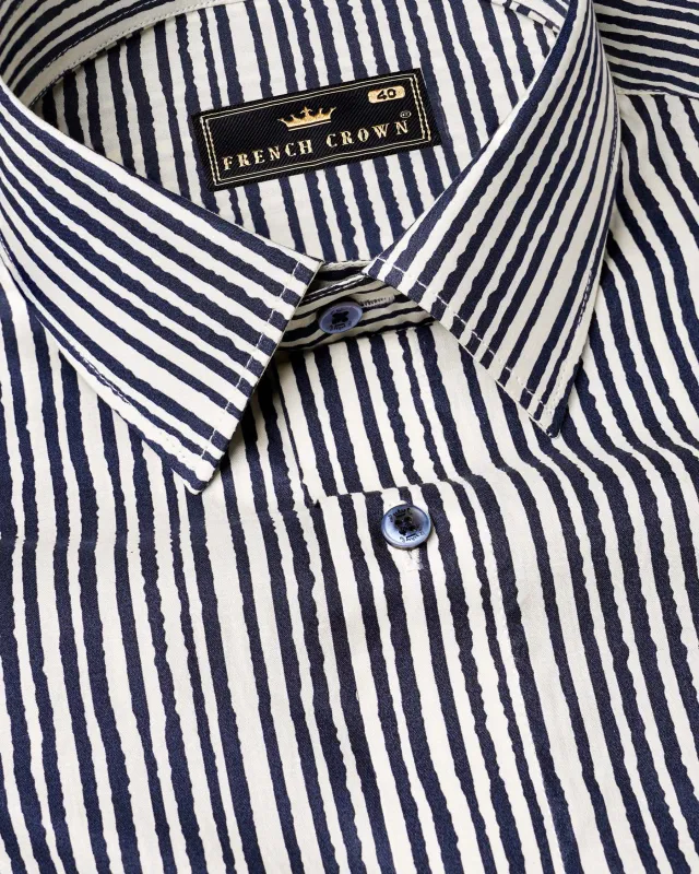Mulled Wine Blue and Bright White Pinstriped Premium Cotton Shirt sold by French Crown