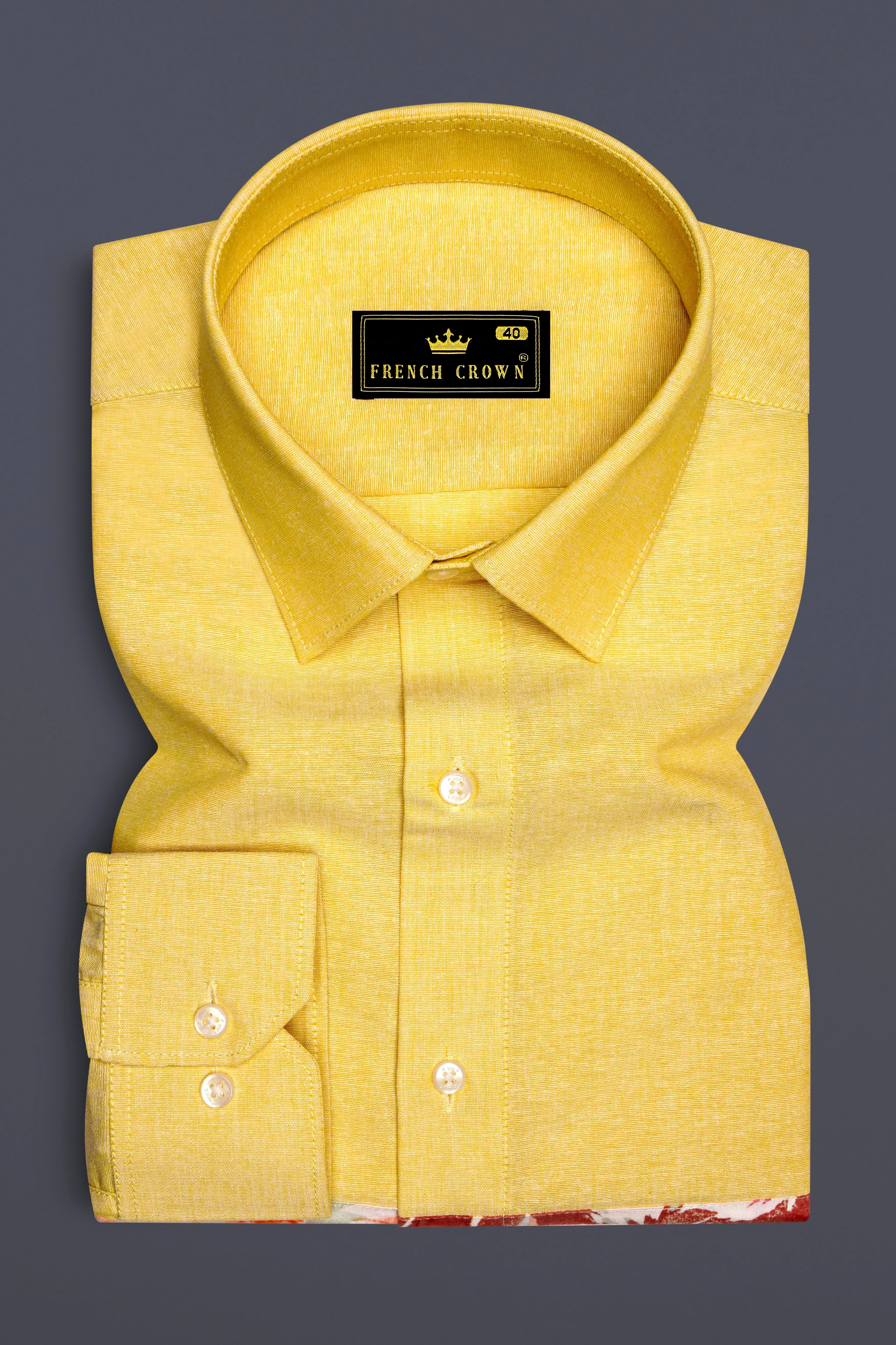 Moccasin Yellow Floral Patched Royal Oxford Designer Shirt sold by French Crown product image thumbnail 5