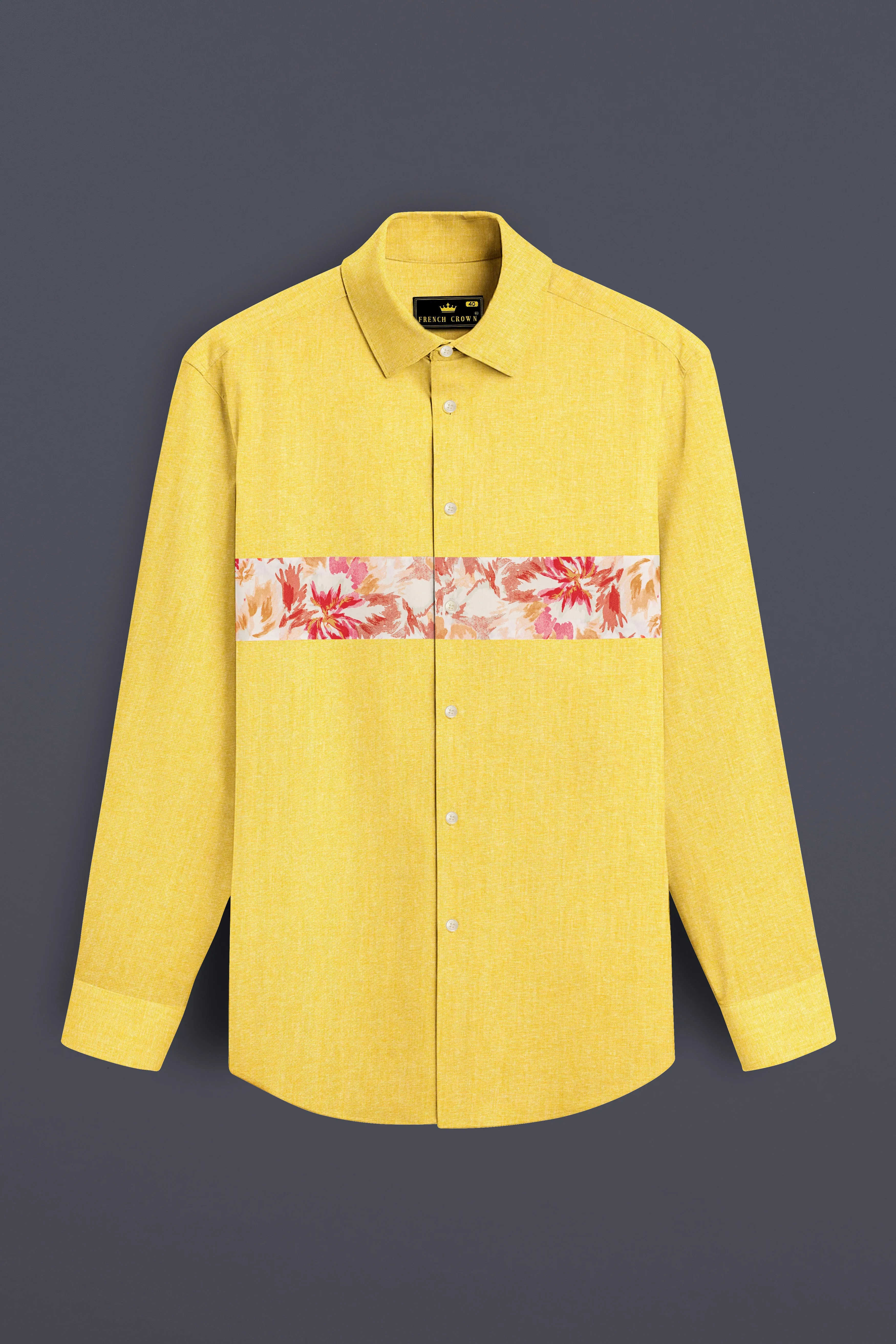 Moccasin Yellow Floral Patched Royal Oxford Designer Shirt sold by French Crown product image thumbnail 2