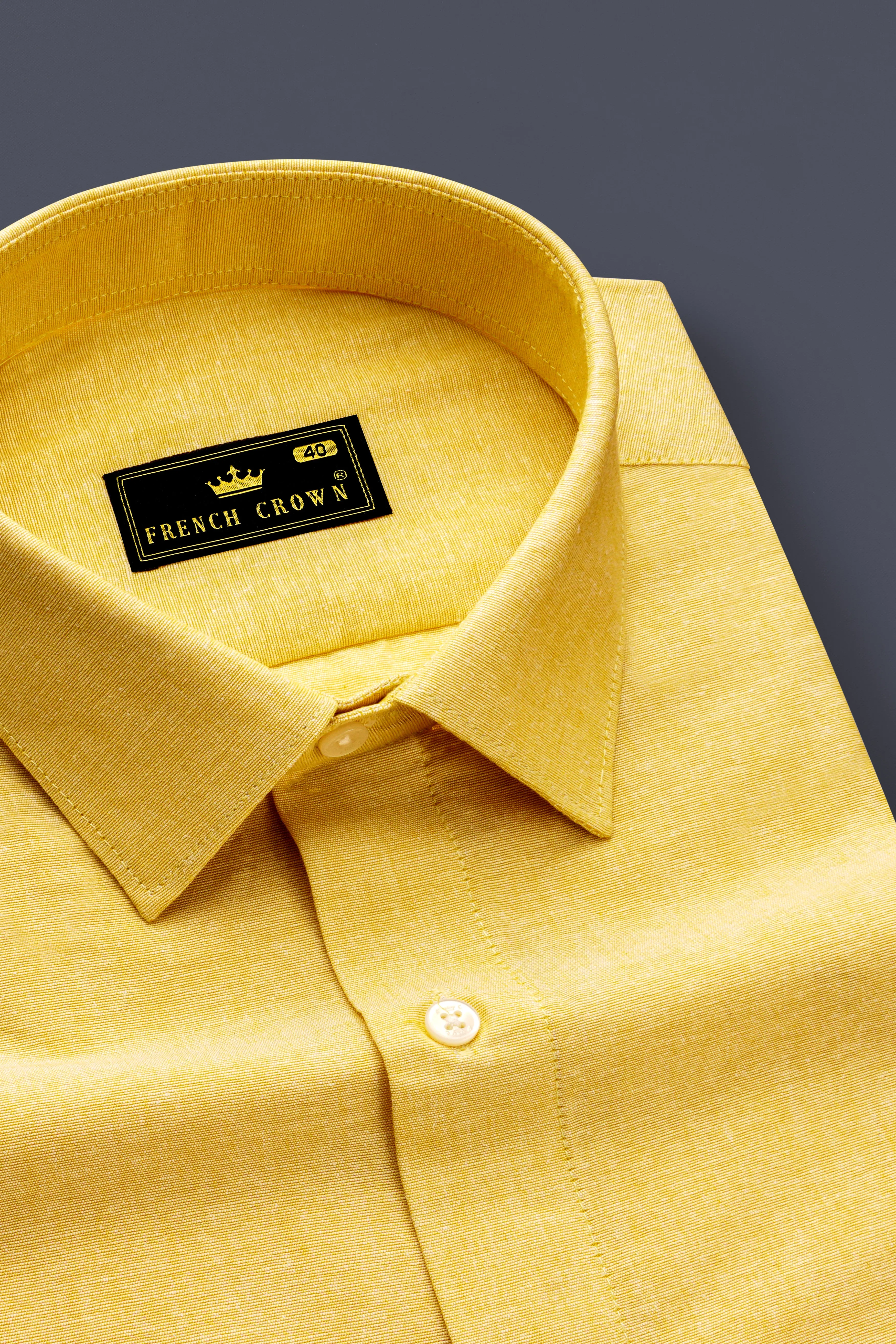 Moccasin Yellow Floral Patched Royal Oxford Designer Shirt sold by French Crown product image thumbnail 4