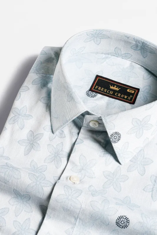 Mischka Blue Floral Jacquard Textured Premium Giza Cotton Shirt sold by French Crown