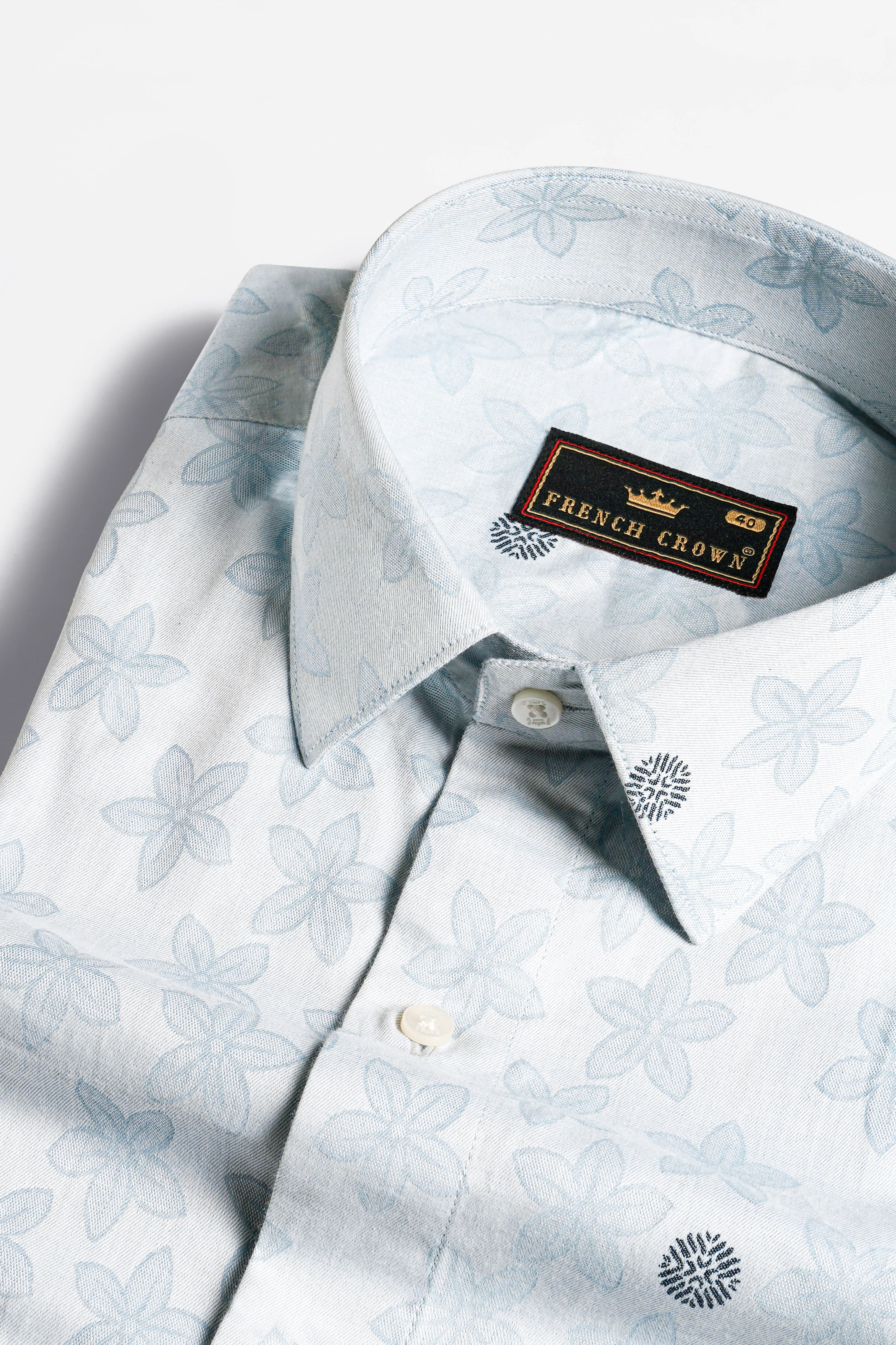 Mischka Blue Floral Jacquard Textured Premium Giza Cotton Shirt sold by French Crown