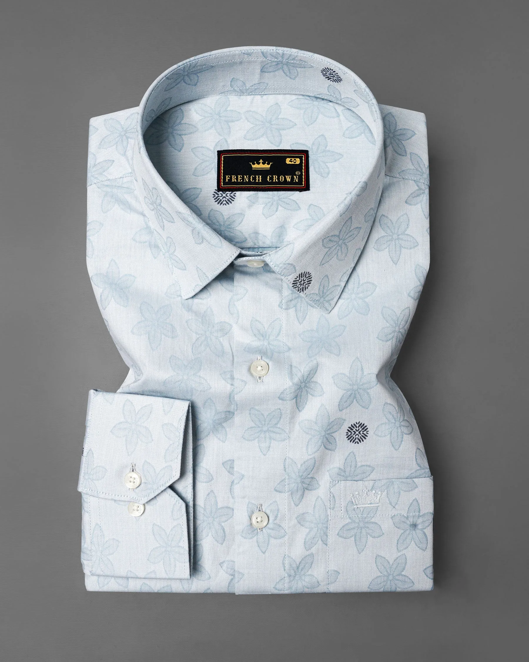 Mischka Blue Floral Jacquard Textured Premium Giza Cotton Shirt sold by French Crown product image thumbnail 3