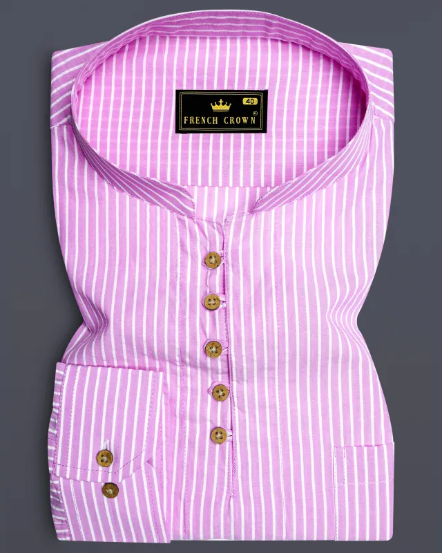 Melanie Pink With White Striped Seersucker Giza Cotton Kurta Shirt sold by French Crown