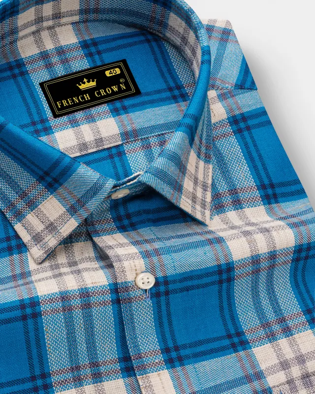 Matisse Blue with Bright White Plaid Dobby Textured Premium Giza Cotton Shirt sold by French Crown