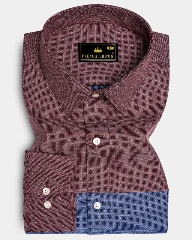 Marguerite Blue and Flamingo Brown Dobby Textured Premium Giza Cotton Designer Shirt sold by French Crown