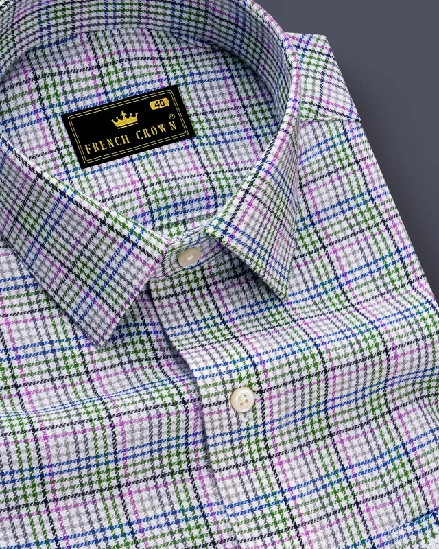 Mantis Green and White with Multi colored Plaid Twill Premium Cotton Shirt sold by French Crown