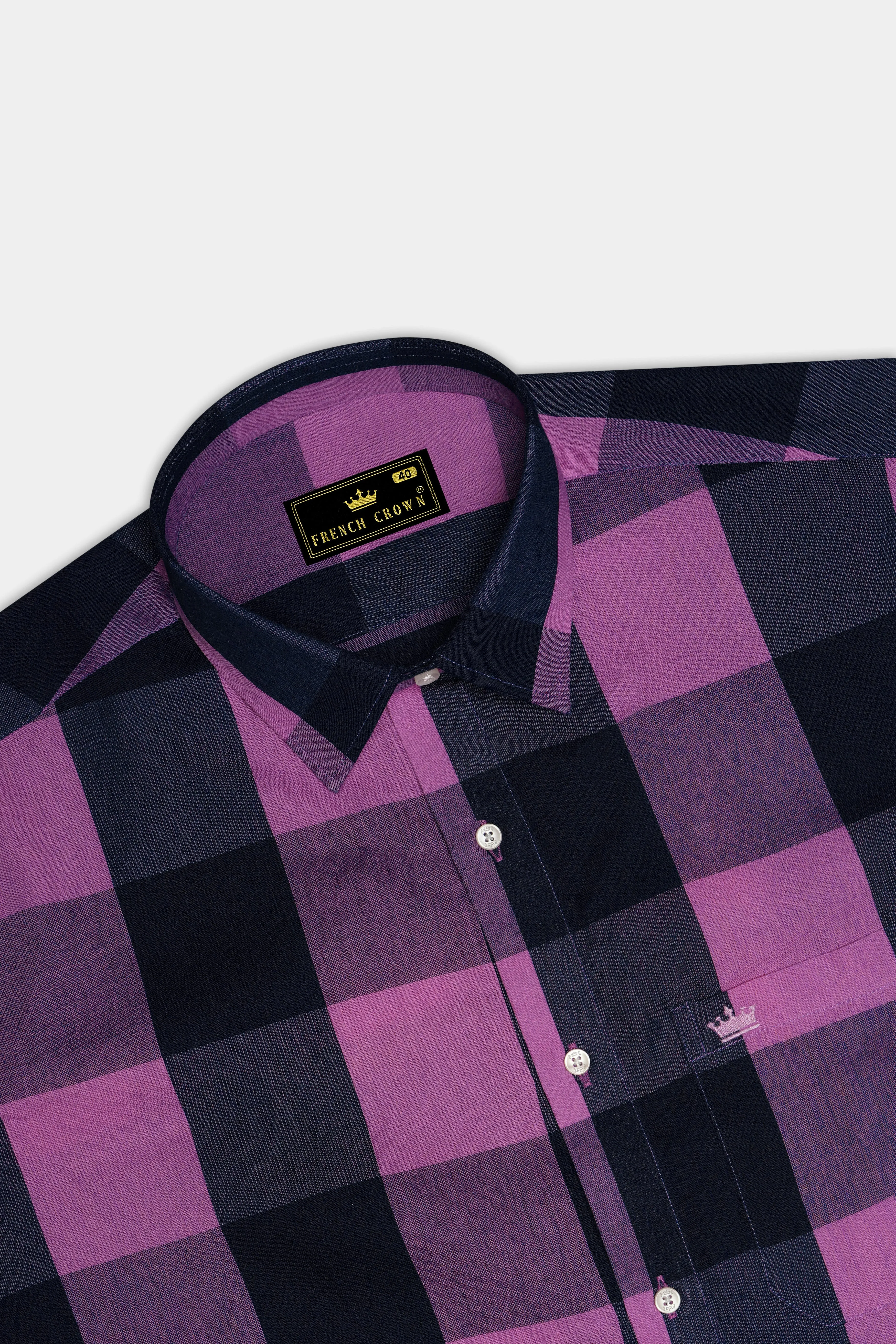 Light Thulian Pink with Bleached Cedar Blue Checked Royal Oxford Shirt sold by French Crown product image thumbnail 5