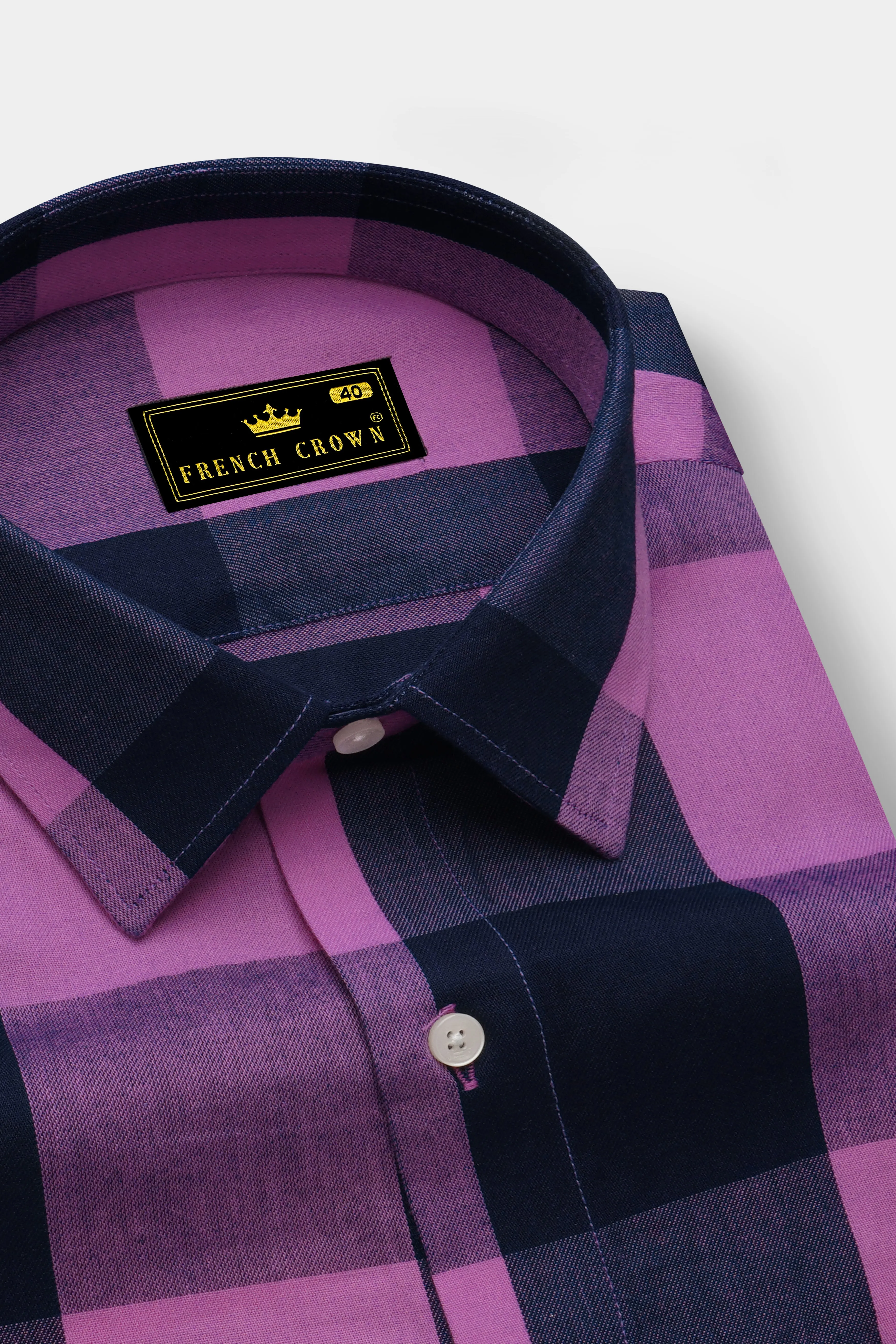 Light Thulian Pink with Bleached Cedar Blue Checked Royal Oxford Shirt sold by French Crown product image thumbnail 2