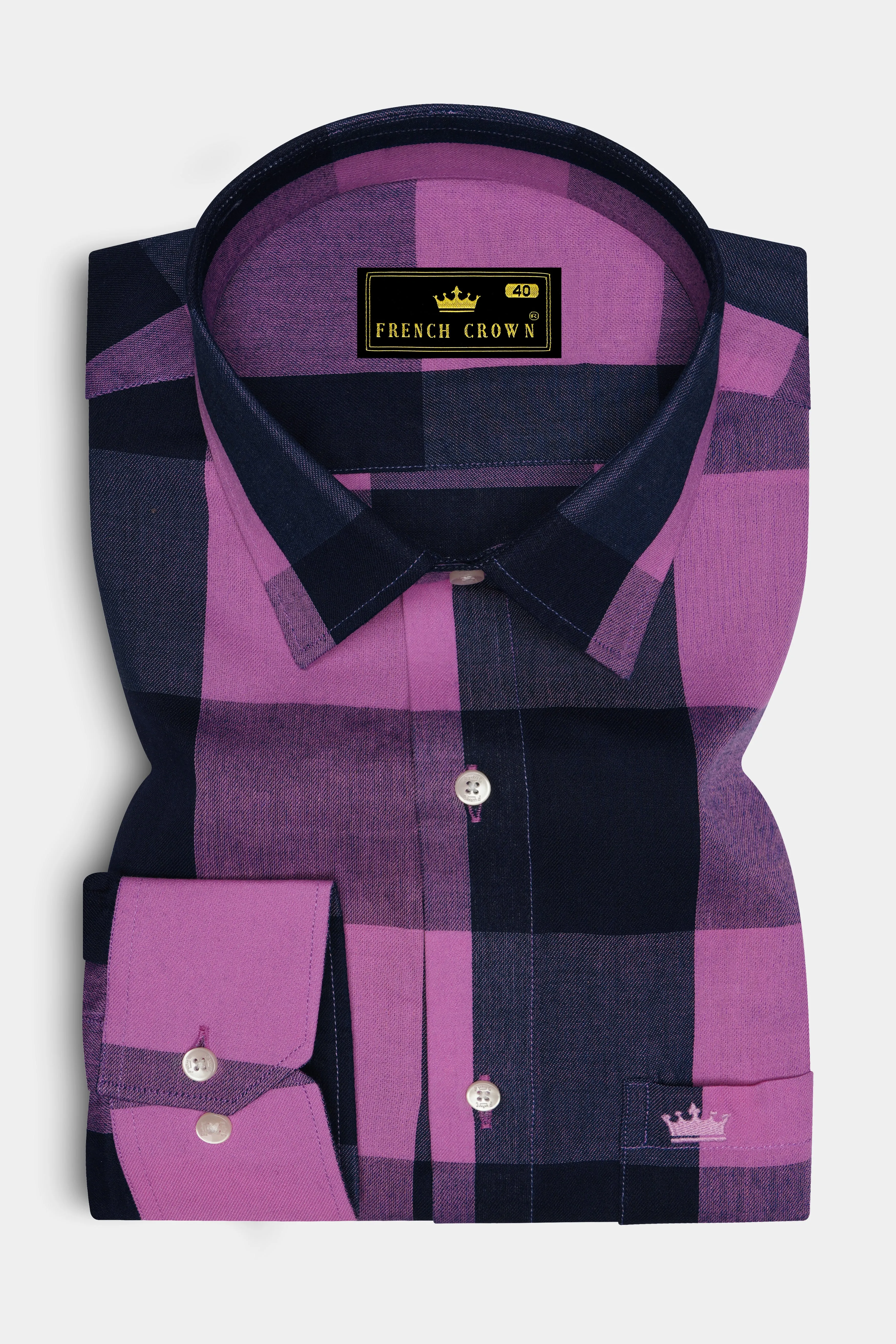 Light Thulian Pink with Bleached Cedar Blue Checked Royal Oxford Shirt sold by French Crown product image thumbnail 4