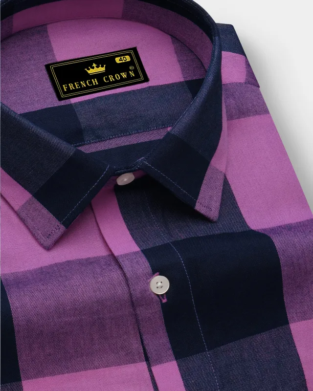 Light Thulian Pink with Bleached Cedar Blue Checked Royal Oxford Shirt sold by French Crown