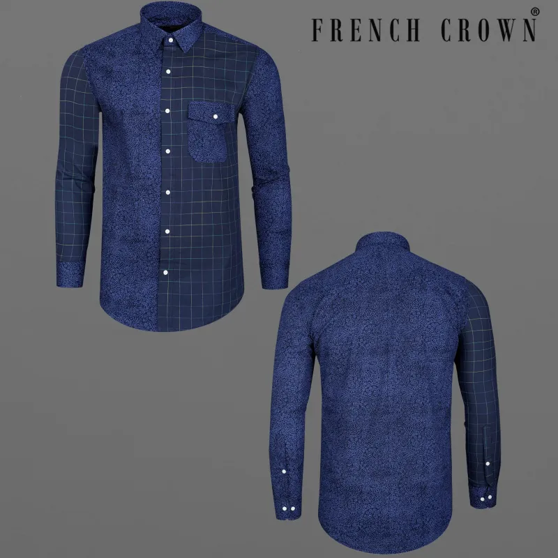 Licorice and Victoria Blue Plaid Dobby Textured Premium Giza Cotton Designer Shirt sold by French Crown