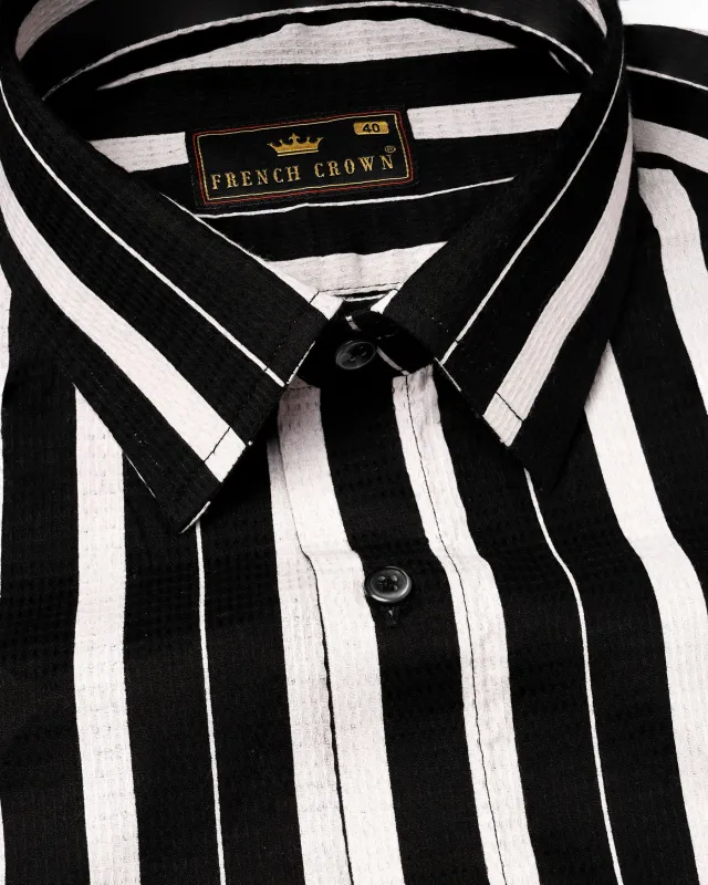 Jade Black and Gainsboro off White Striped Dobby Textured Premium Giza Cotton Shirt sold by French Crown