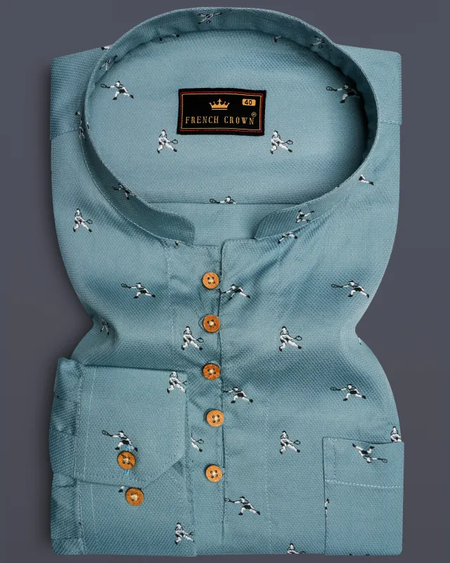 Granny Smith Blue Dobby Textured Premium Giza Cotton Shirt sold by French Crown