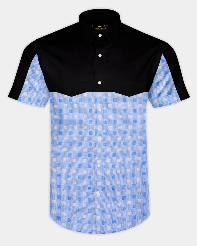 Glaucous Blue and Black Dobby Textured Premium Giza Cotton Designer Shirt sold by French Crown