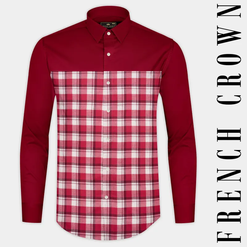 Firebrick Maroon Plaid Dobby Textured Premium Giza Cotton Designer Shirt sold by French Crown