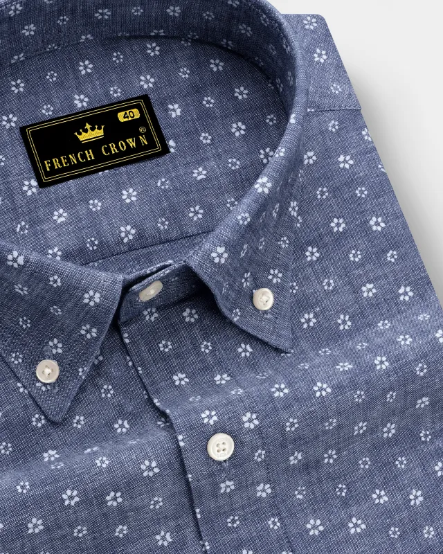 East Bay Gray Ditzy Floral Printed Chambray Premium Cotton Shirt sold by French Crown