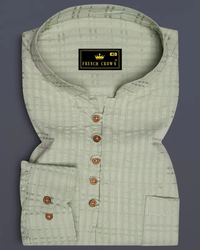 Clay Ash Green Heavyweight Striped Dobby Textured Premium Giza Cotton Kurta Shirt sold by French Crown