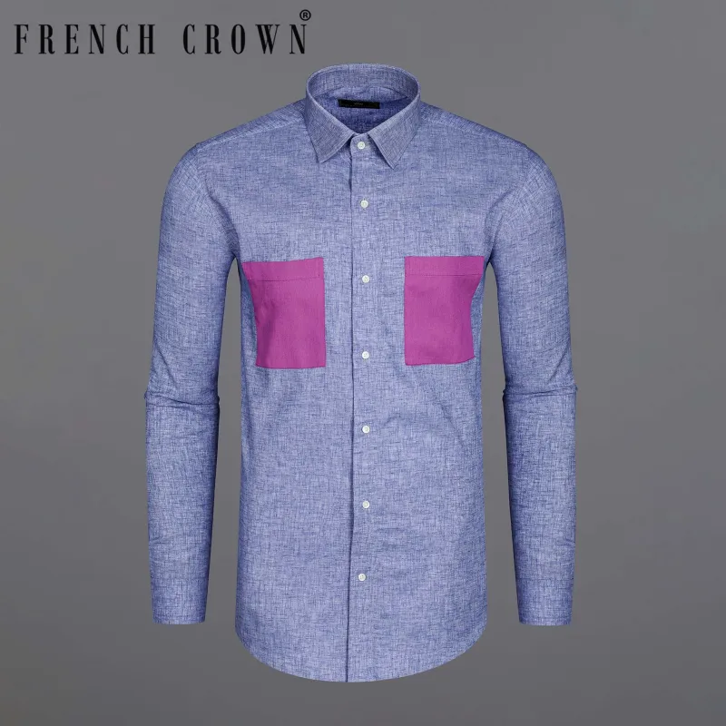 Chetwode Blue With Purple Two Side Pocket Chambray Premium Cotton Designer Shirt sold by French Crown