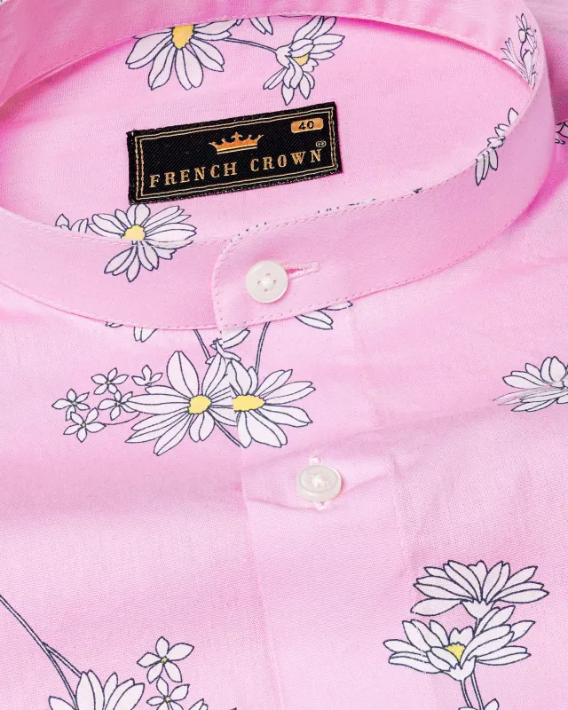 Chantilly Pink Floral Printed Premium Cotton Shirt sold by French Crown