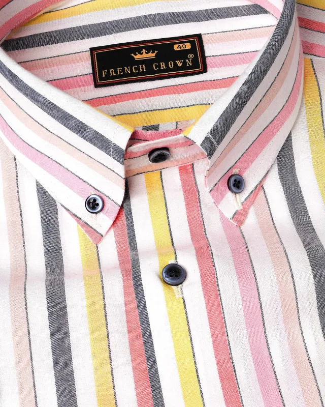 Carnation Pink and Bone Peach Multicolour Striped Premium Cotton Shirt sold by French Crown
