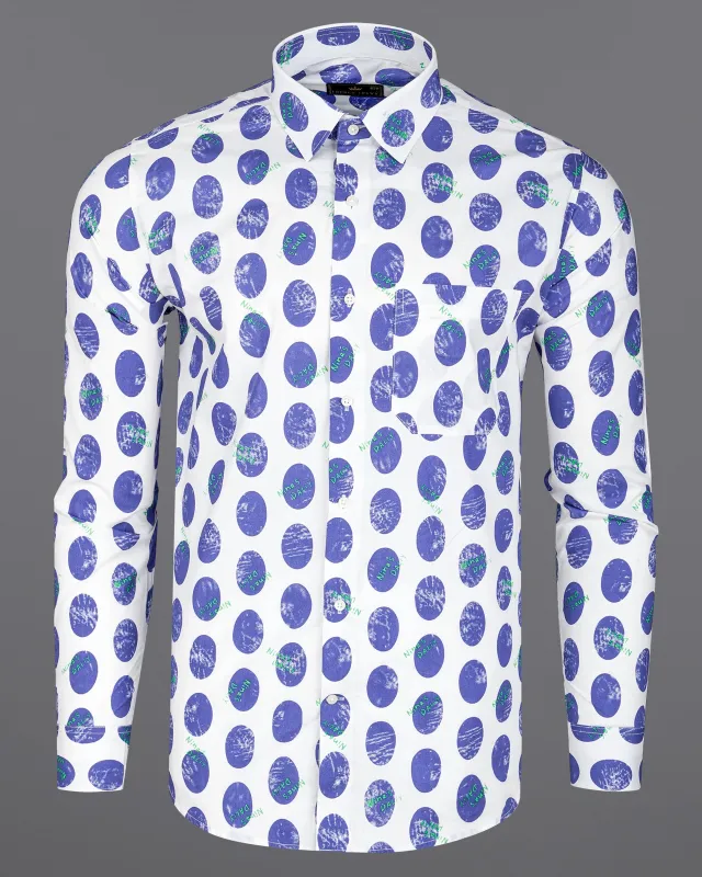 Bright White with Scampi Blue Polka Dots Premium Cotton Shirt sold by French Crown