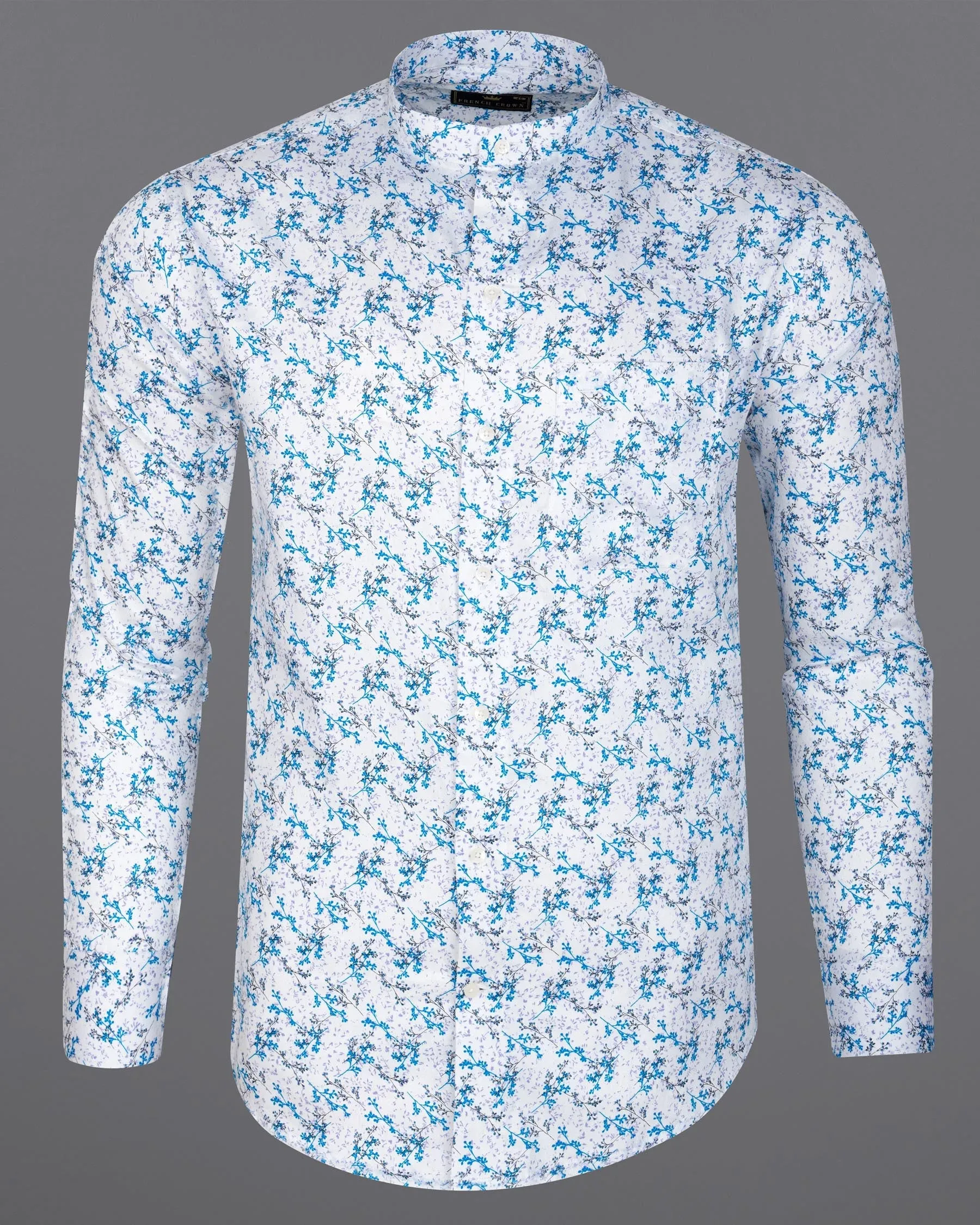 Bright White with Mackerel Blue Ditsy Printed Super Soft Premium Cotton Shirt sold by French Crown product image thumbnail 5