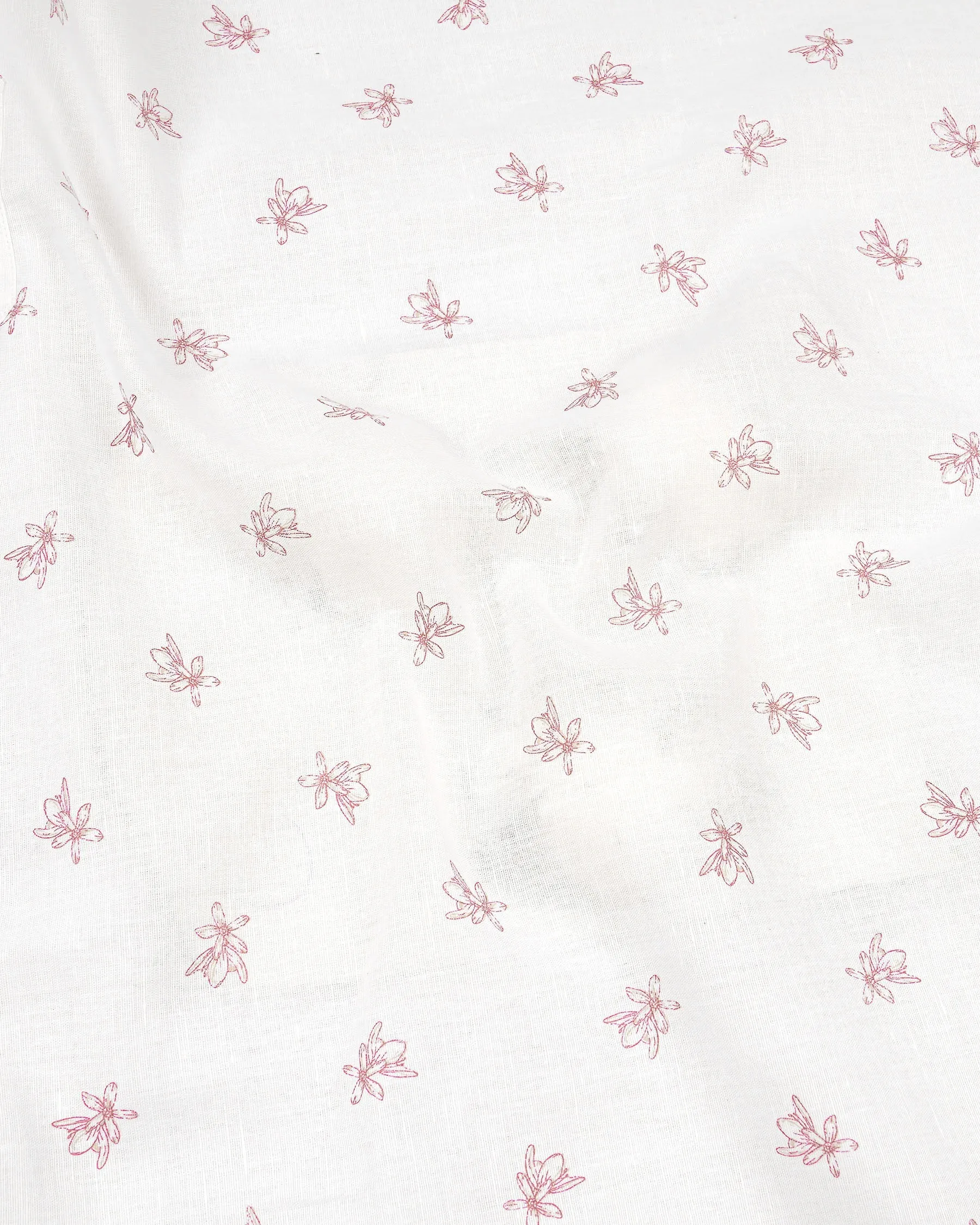 Bright White With Charm Pink Ditzy Floral Printed Luxurious Linen Kurta Shirt sold by French Crown product image thumbnail 3