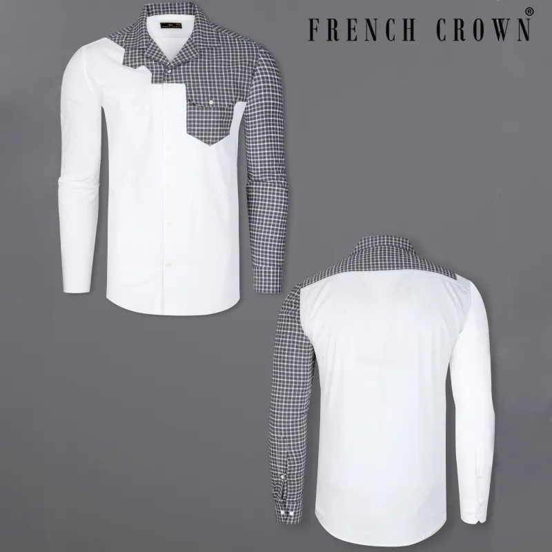 Bright White with Cadet Gray Checkered Super Soft Premium Cotton Designer Shirt sold by French Crown