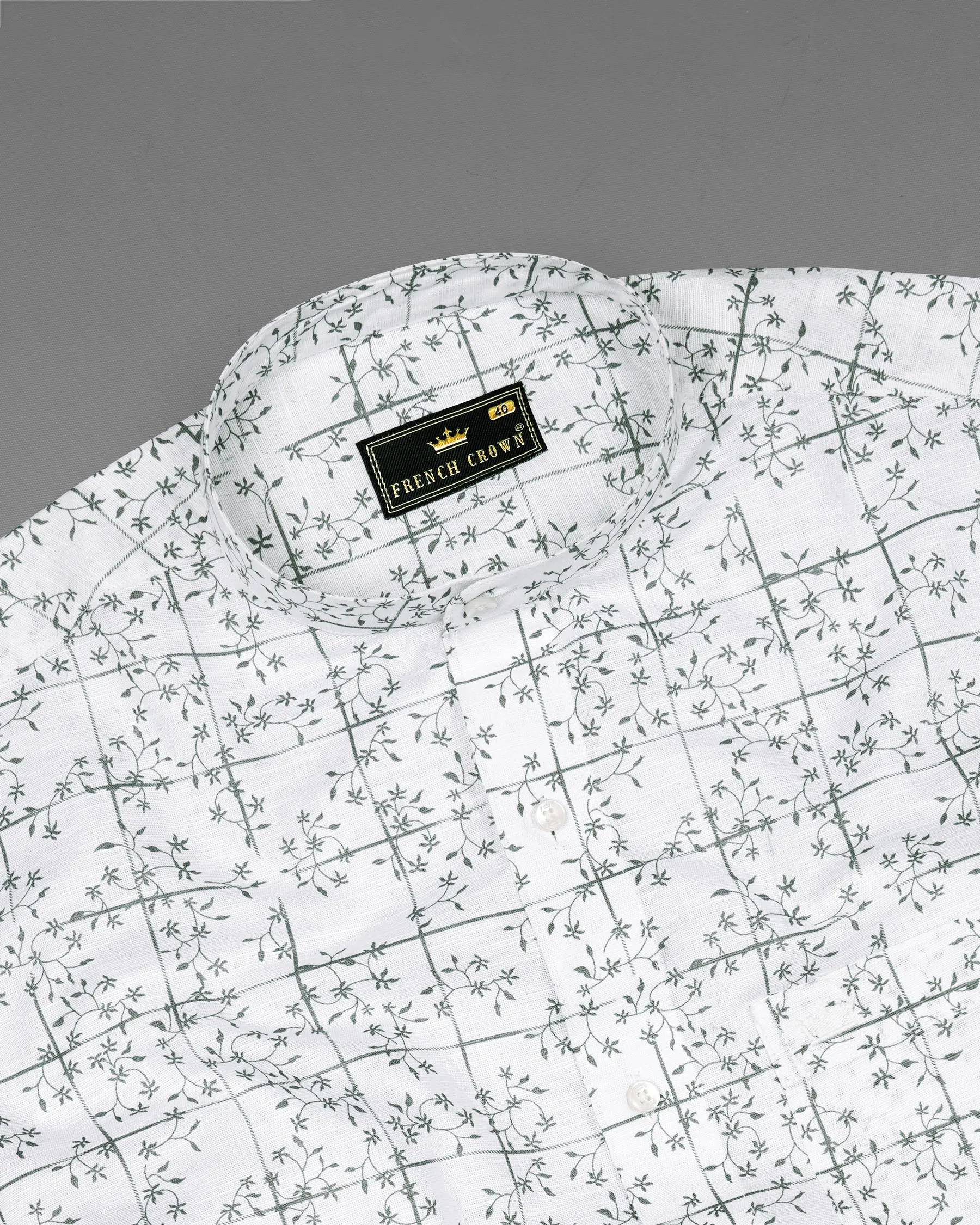 Bright White Windowpane Luxurious Linen Shirt sold by French Crown product image thumbnail 4