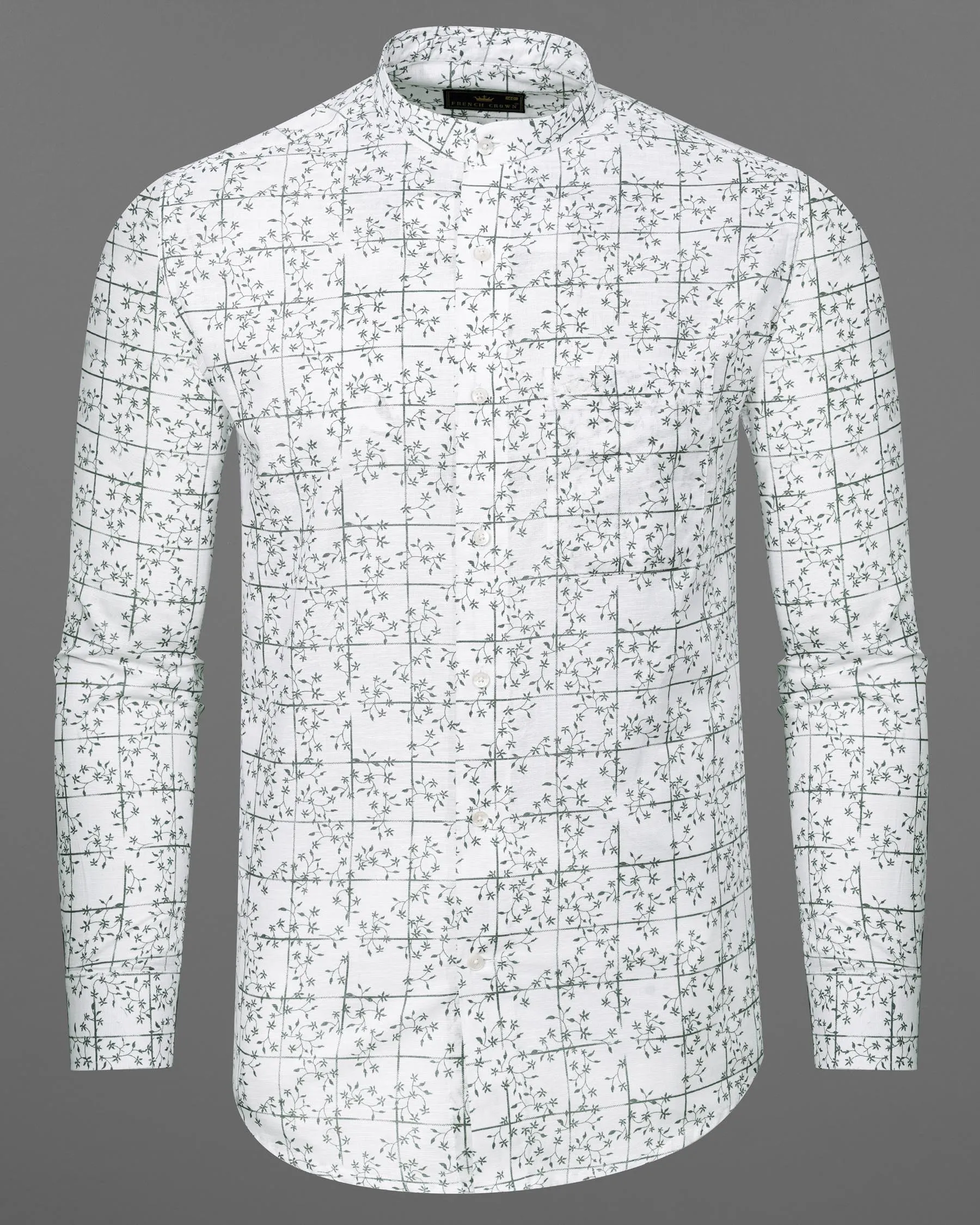 Bright White Windowpane Luxurious Linen Shirt sold by French Crown product image thumbnail 5