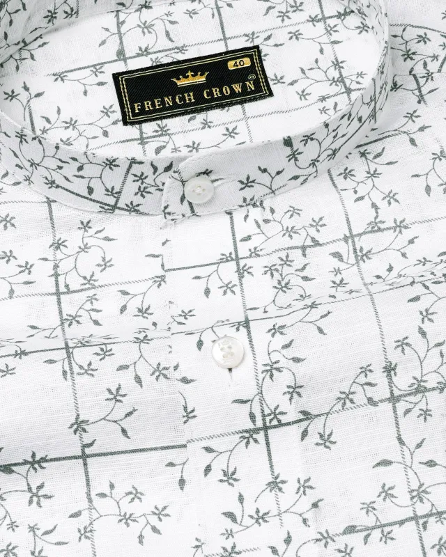 Bright White Windowpane Luxurious Linen Shirt sold by French Crown