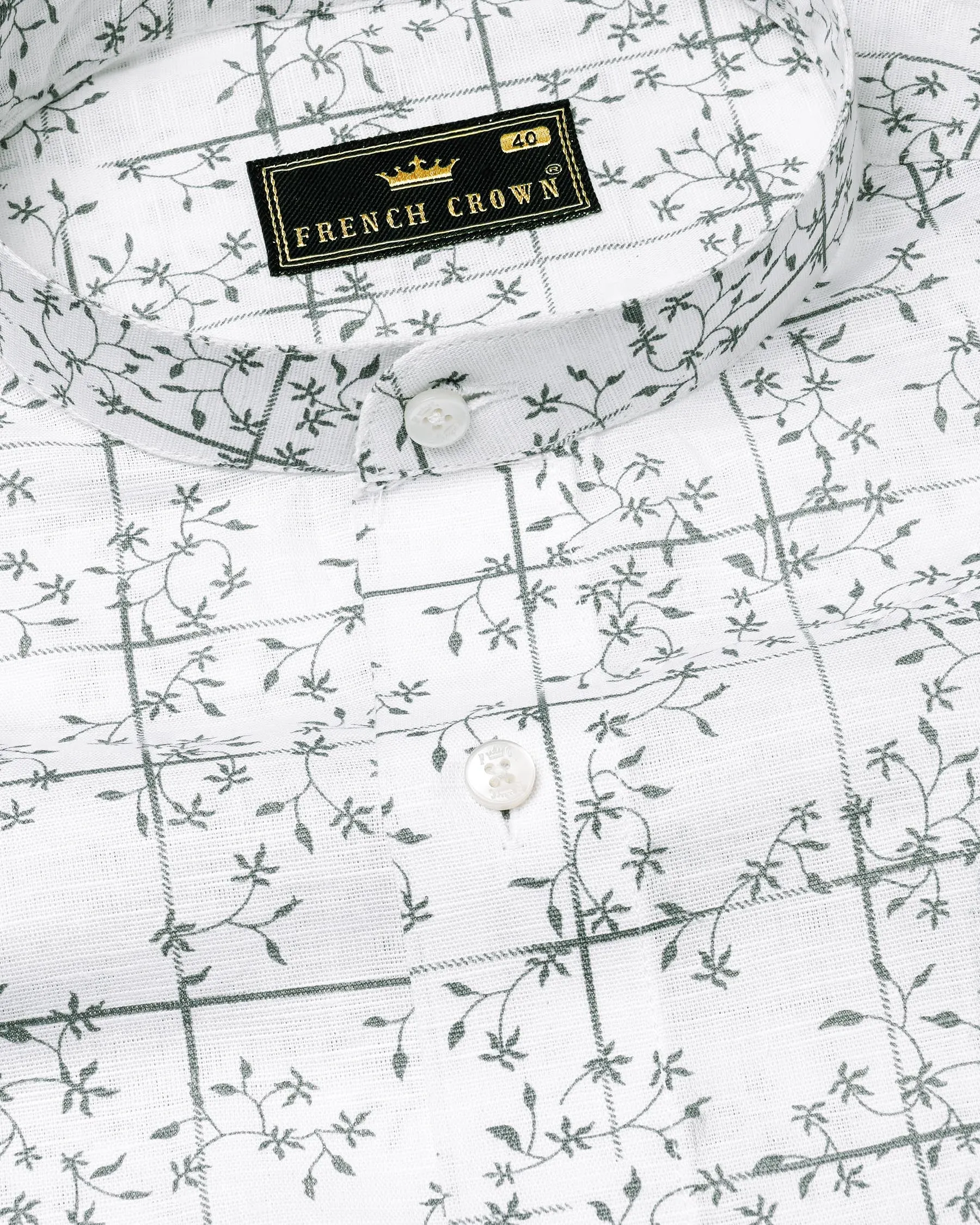 Bright White Windowpane Luxurious Linen Shirt sold by French Crown