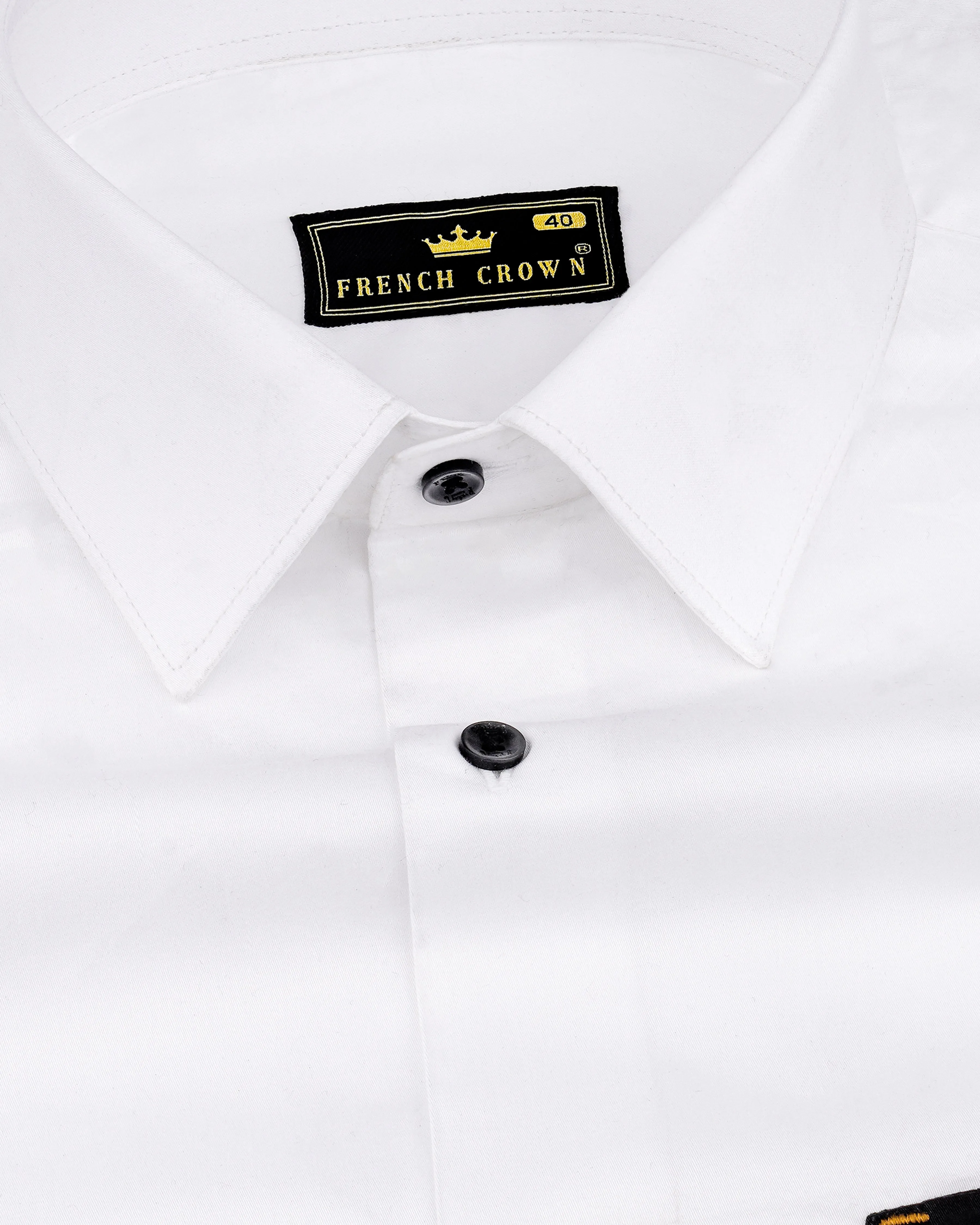 Bright White Subtle Sheen with Black Pocket and Leaves Embroidered Super Soft Premium Cotton Shirt sold by French Crown product image thumbnail 4