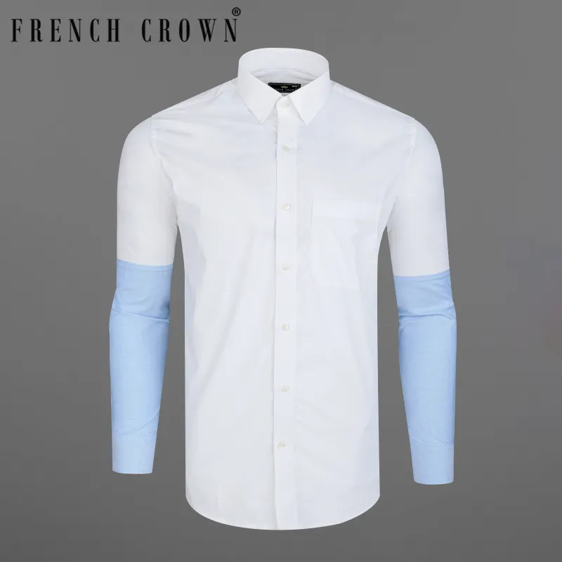 Bright White and Spindle Blue Half Coloured Sleeves Premium Cotton Designer Shirt sold by French Crown
