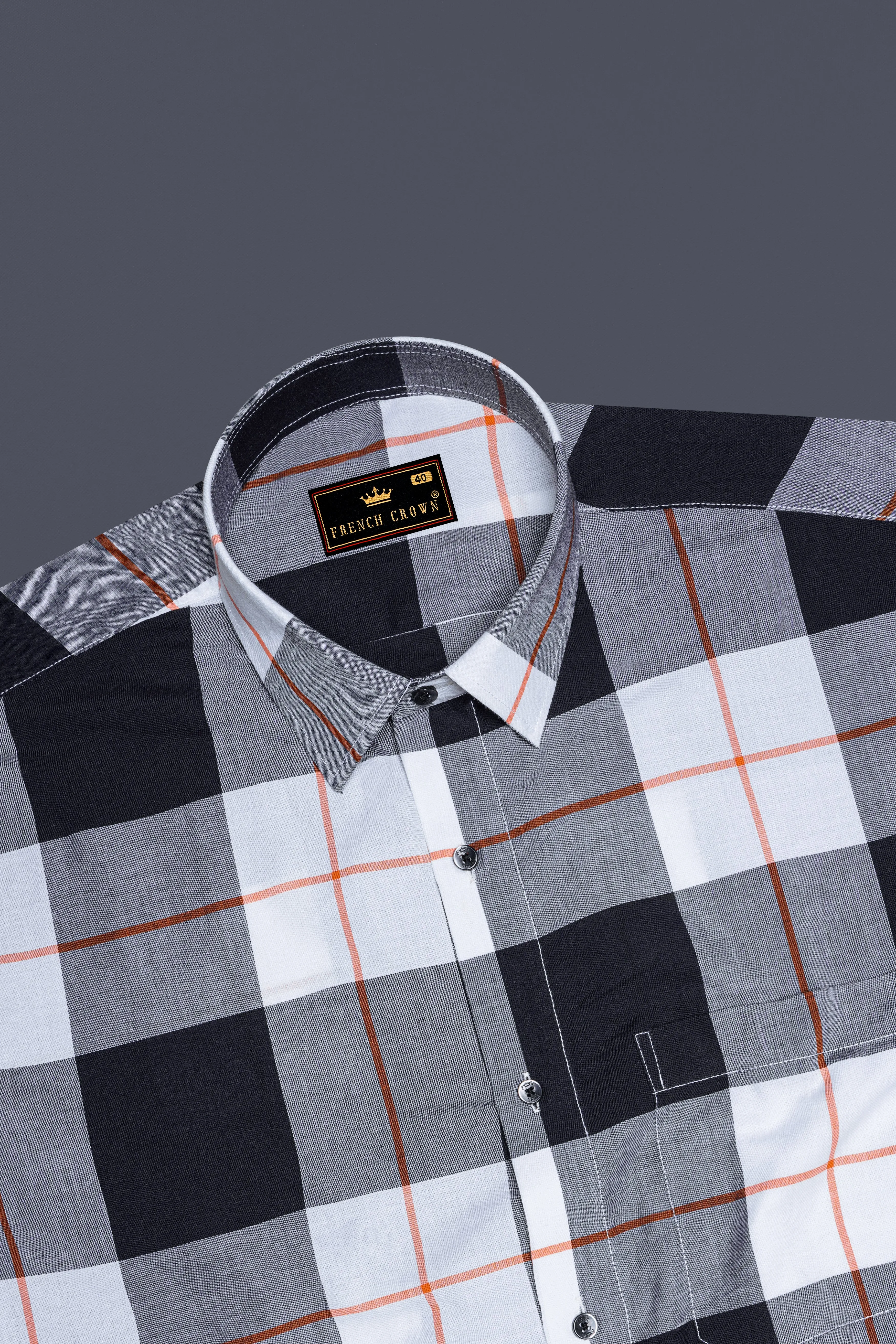 Bright White and Black Plaid Premium Cotton Shirt sold by French Crown product image thumbnail 5