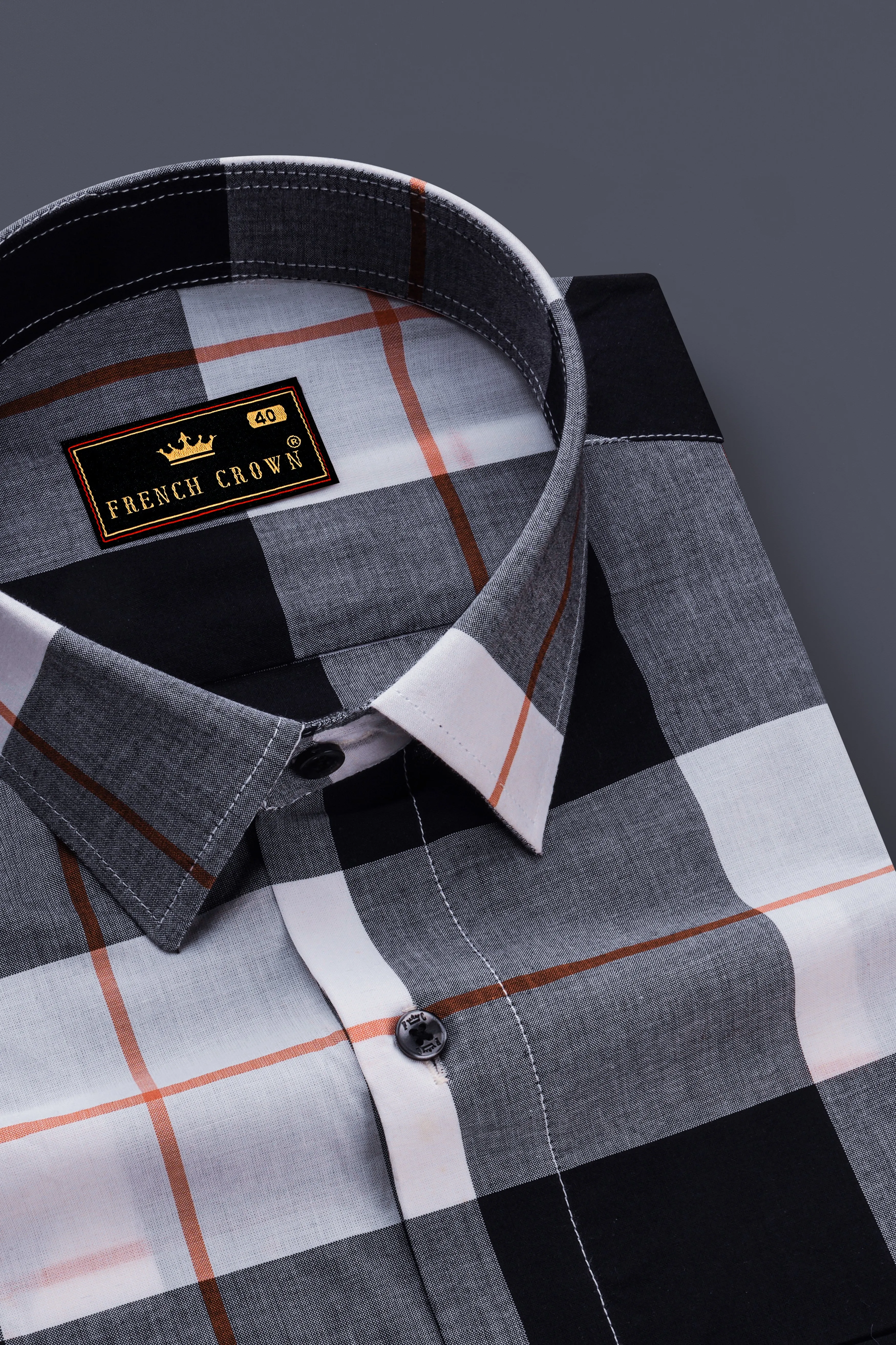 Bright White and Black Plaid Premium Cotton Shirt sold by French Crown product image thumbnail 2