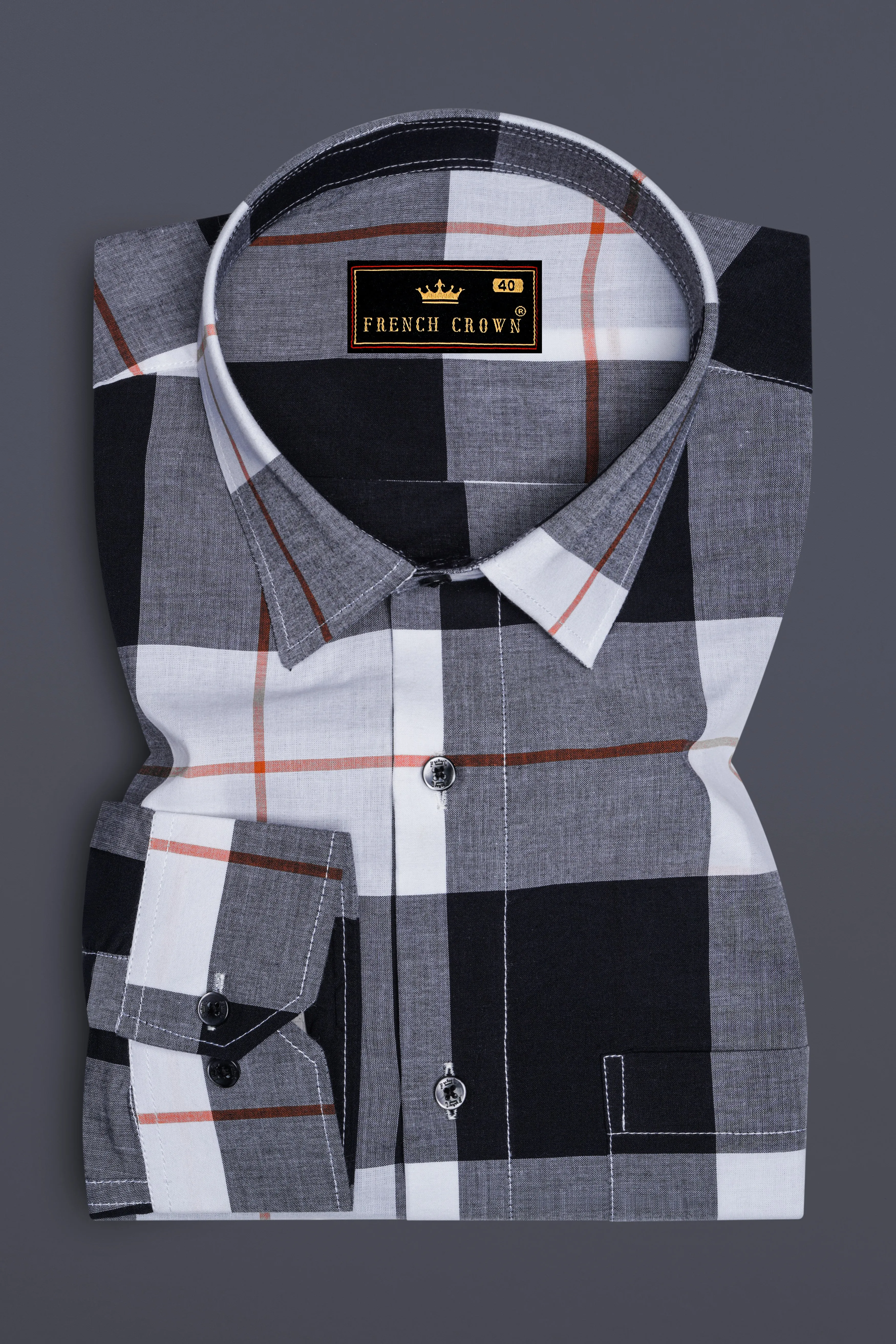 Bright White and Black Plaid Premium Cotton Shirt sold by French Crown product image thumbnail 4