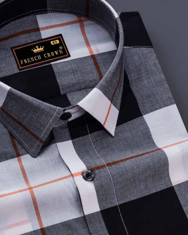 Bright White and Black Plaid Premium Cotton Shirt sold by French Crown