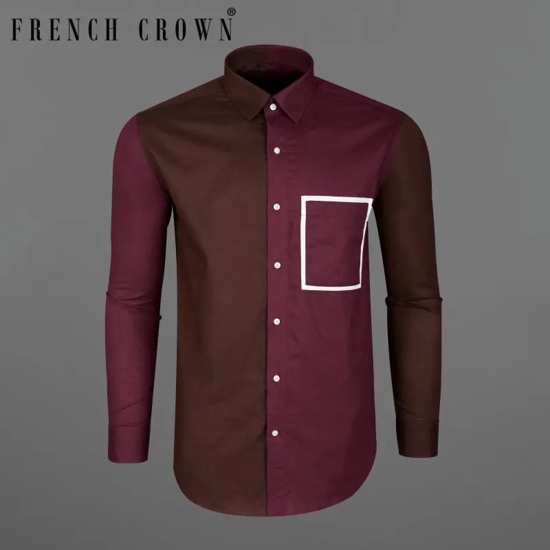 Bordeaux Wine and Brown with White Frame Pocket Luxurious Linen Shirt sold by French Crown