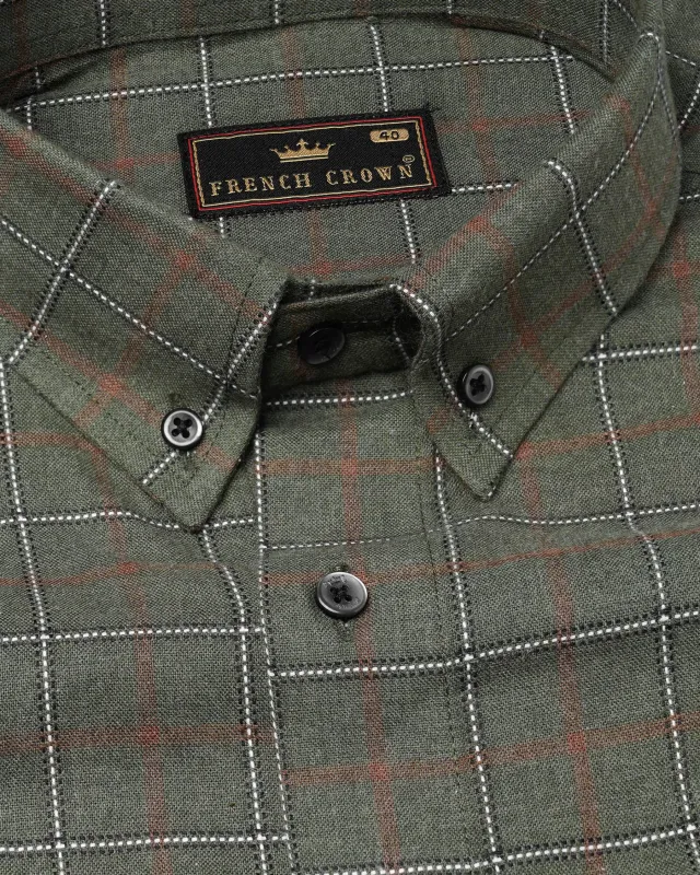 Asparagus Green Windowpane Dobby Textured Premium Giza Cotton Shirt sold by French Crown